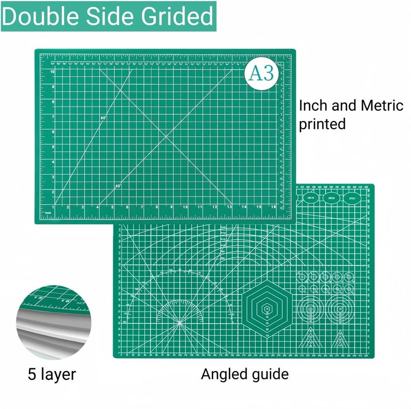 AMASEWART 45mm Rotary Cutter and Mat Set, Fabric Cutter Wheel and 12x18 Inch Self Healing Sewing Cutting Mat, Fabric Rotary Cutter with 5pcs Rotary Blades for Quilting Patchworking Crafts, Turquoise - Image 3